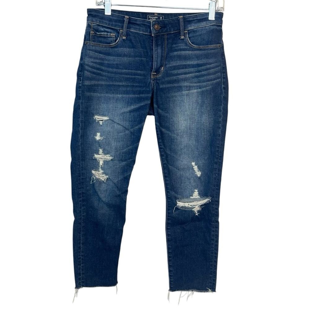 Abercrombie Harper Ankle Jeans sz 26 *short* Dark Wash Blue Skinny Denim Raw Hem